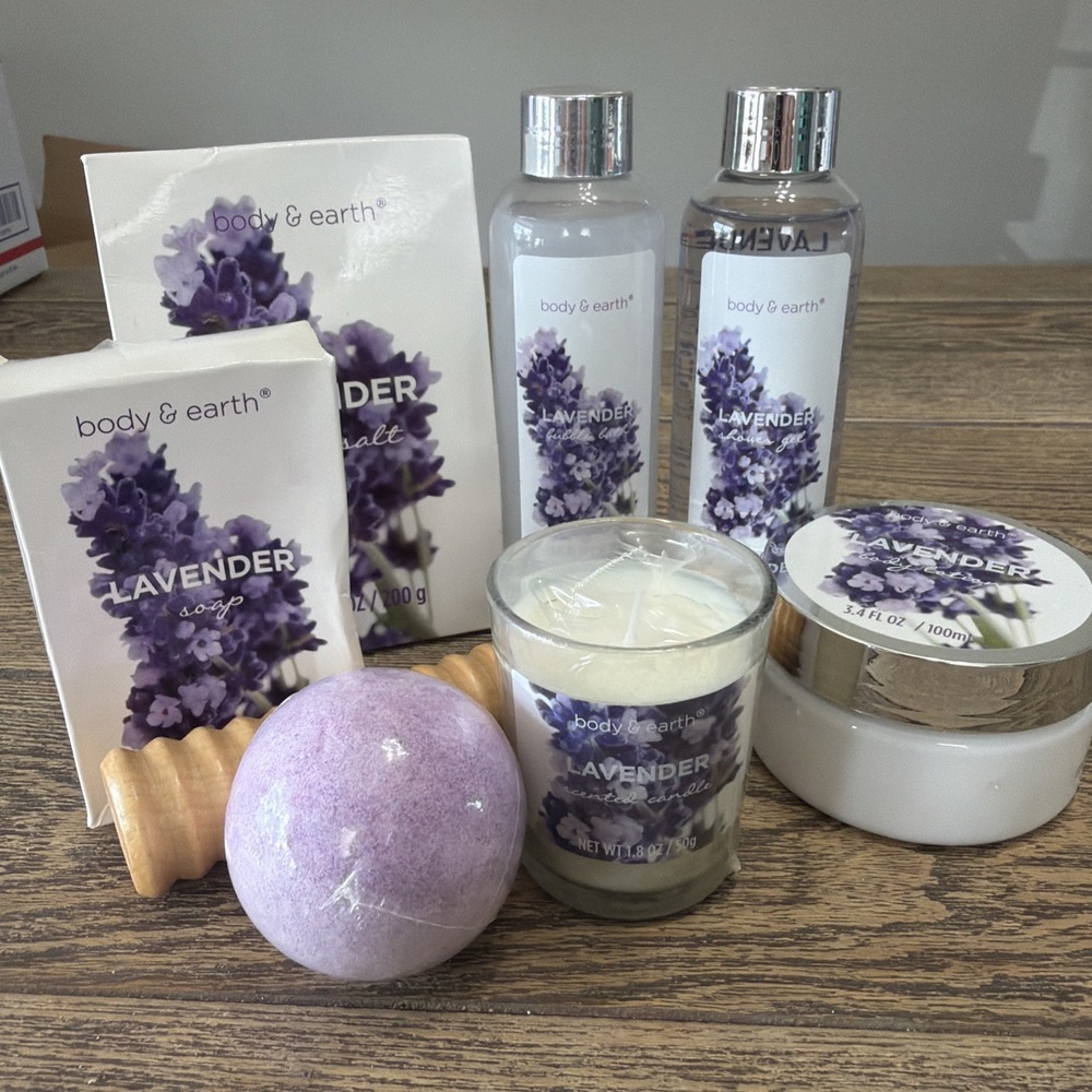 Set of 8 - LAVENDER Shower Gel, Body Lotion, Bubble Bath, Salts, Bath Bomb, etc.